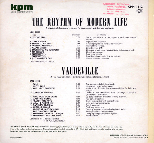 David Lindup / Alan Parker / Alan Hawkshaw : The Rhythm Of Modern Life / Vaudeville (LP)