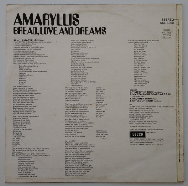 Bread Love And Dreams : Amaryllis (LP, Album)