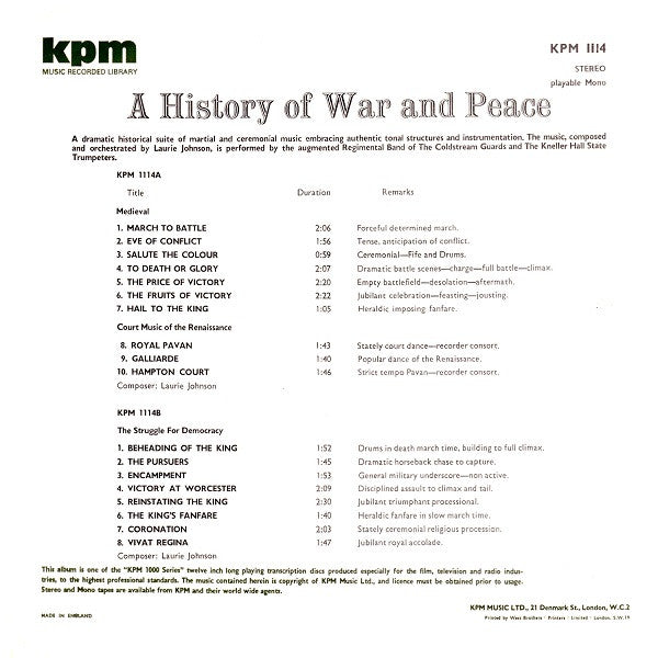 Laurie Johnson : A History Of War And Peace (LP)