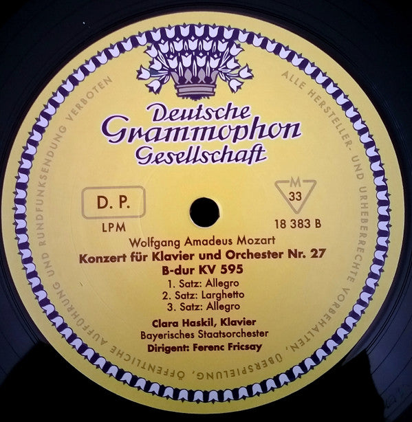 Wolfgang Amadeus Mozart / Clara Haskil, Ferenc Fricsay, Berliner Philharmoniker, Bayerisches Staatsorchester : Konzert Für Klavier Und Orchester Nr. 19 F-Dur KV 459 Und Nr. 27 B-Dur KV 595 (LP, Mono, RE)