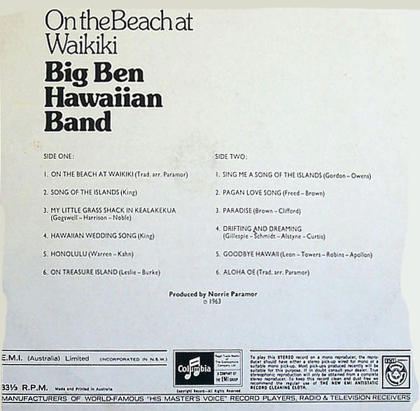 Big Ben Hawaiian Band : On The Beach At Waikiki (LP, Album, RE, Tur)