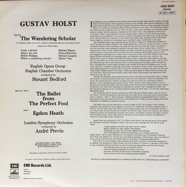 Holst* - English Opera Group*, English Chamber Orchestra, Steuart Bedford, London Symphony Orchestra, André Previn : The Wandering Scholar (LP)