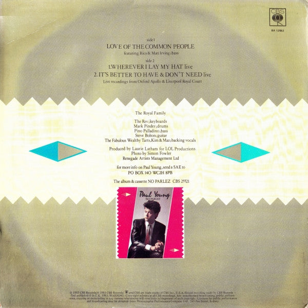 Paul Young : Love Of The Common People (Extended Club Mix)  (12", Single)