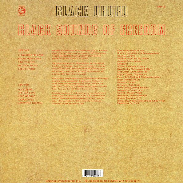 Black Uhuru : Black Sounds Of Freedom (LP, Album, RE)