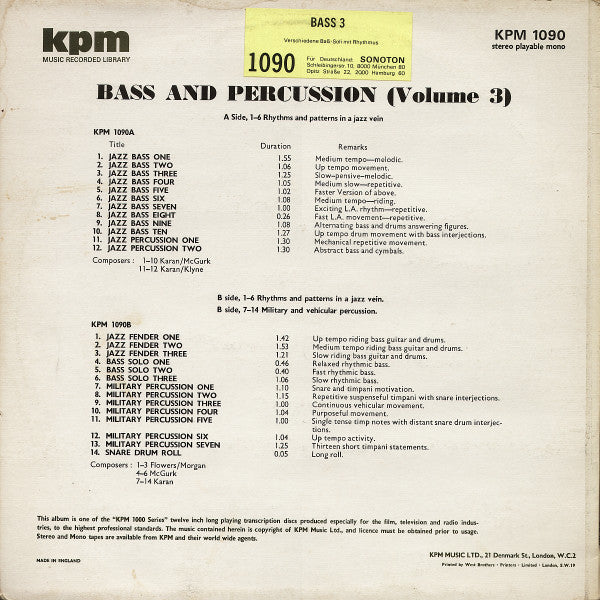 Various : Bass Guitar And Percussion - Volume 3 (LP)