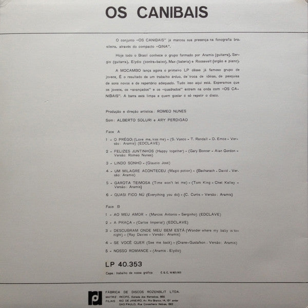 Os Canibais : Os Canibais (LP, Album, RE)