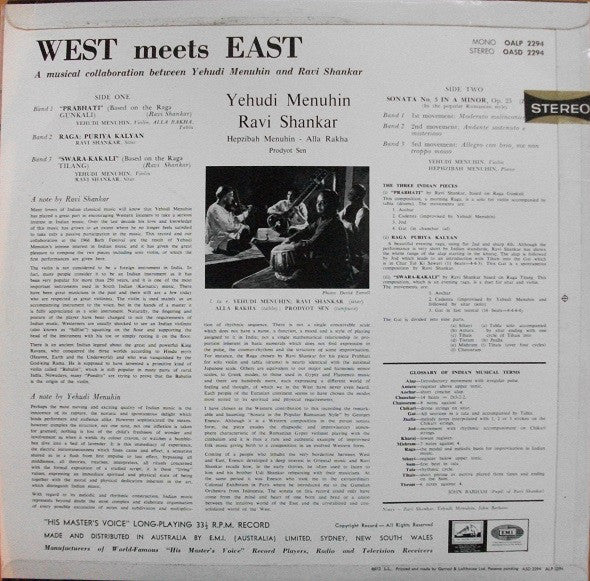 Yehudi Menuhin & Ravi Shankar & Hephzibah Menuhin : West Meets East (LP, Album)