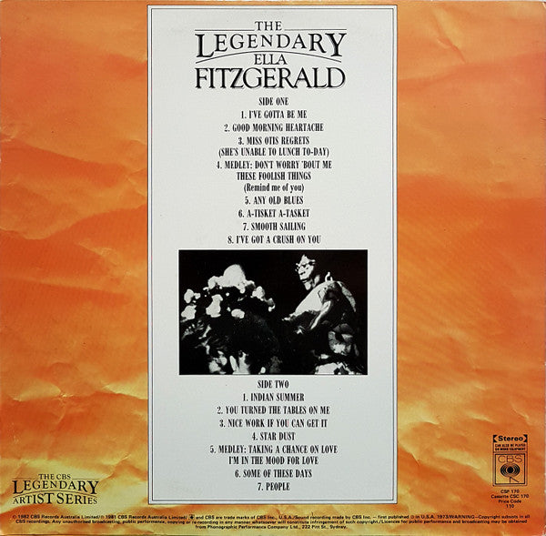 Ella Fitzgerald : The Legendary Ella Fitzgerald - 15 Legendary Performances (Live) (LP, Comp)