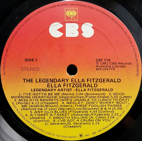 Ella Fitzgerald : The Legendary Ella Fitzgerald - 15 Legendary Performances (Live) (LP, Comp)