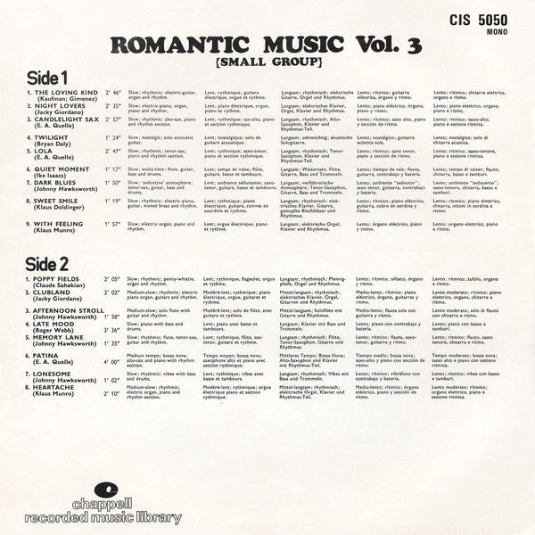 Various : Romantic Music (Small Group) Vol. 3 (LP, Comp)
