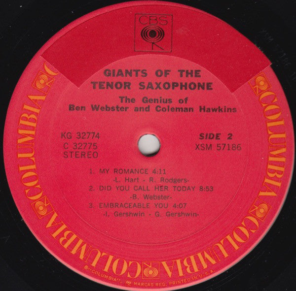 Ben Webster & Harry Edison / Coleman Hawkins & Clark Terry : Giants Of The Tenor Saxophone / The Genius Of Ben Webster And Coleman Hawkins (2xLP, Comp)