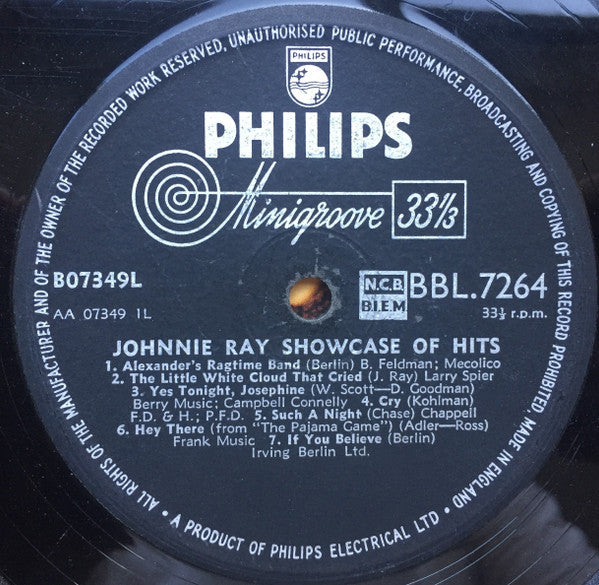 Johnnie Ray : Showcase Of Hits (LP, Album, Comp, Mono)