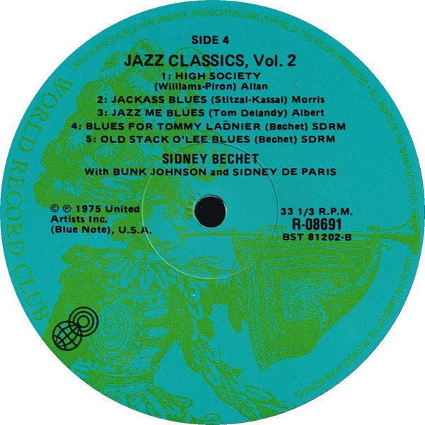 Sidney Bechet : Jazz Classics Volume 2 (LP, Comp, Mono, Club)