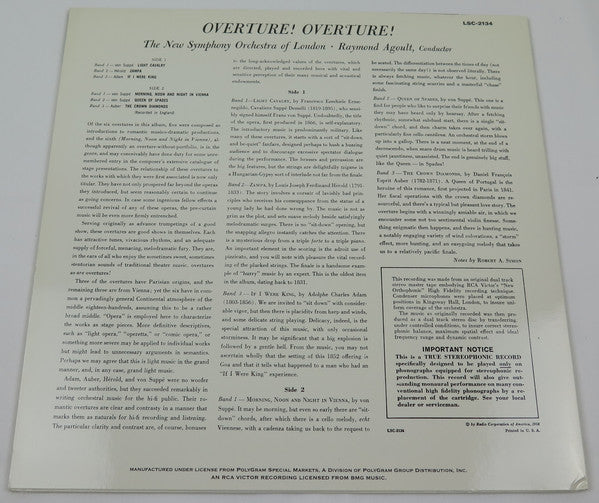 The New Symphony Orchestra Of London, Raymond Agoult : Overture! Overture (LP, Album, Ltd, RE, 180)