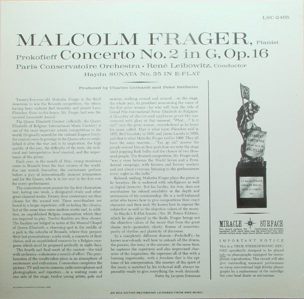 Sergei Prokofiev / Joseph Haydn, Malcolm Frager, Orchestre De La Société Des Concerts Du Conservatoire, René Leibowitz : Concerto No. 2 (LP, RE, 180)