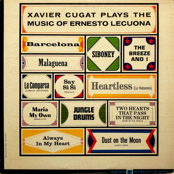 Xavier Cugat : Plays The Music Of Ernesto Lecuona (LP, Album, Mono)