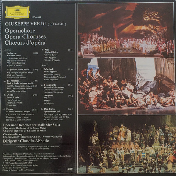 Giuseppe Verdi · Coro Del Teatro Alla Scala · Claudio Abbado : Opernchöre · Opera Choruses · Choeurs D’Opera (LP)
