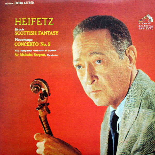 Jascha Heifetz, The New Symphony Orchestra Of London Conducted By Sir Malcolm Sargent, Henri Vieuxtemps / Max Bruch : Scottish Fantasy / Concerto No. 5 (LP, RE)