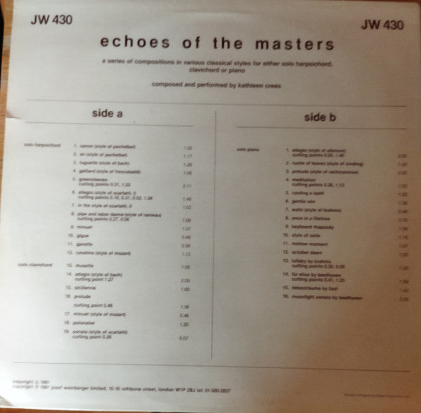 Kathleen Crees : Echoes Of The Masters (LP)