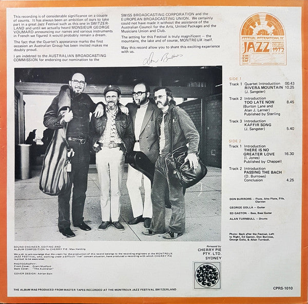 The Don Burrows Quartet : Live! At Montreux (LP, Album, Box)