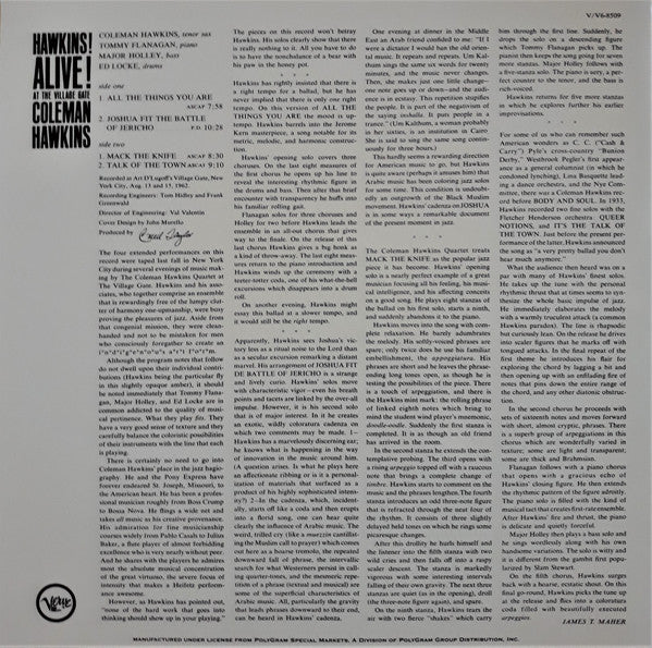 Coleman Hawkins : Hawkins! Alive! At The Village Gate (LP, Album, Ltd, RE, 180)