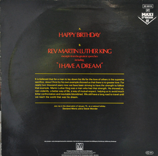 Stevie Wonder : Happy Birthday (12", Maxi, RE)