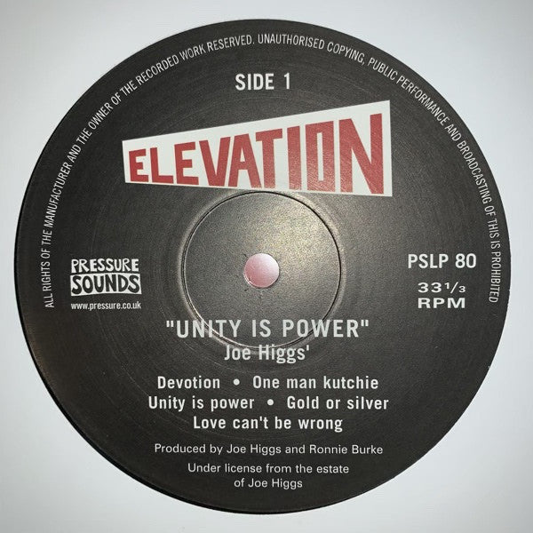 Joe Higgs : Unity Is Power (LP, Album, RE)