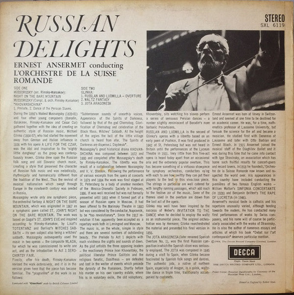 Ernest Ansermet, L'Orchestre De La Suisse Romande, Modest Mussorgsky, Mikhail Ivanovich Glinka : Russian Delights (LP, RP)