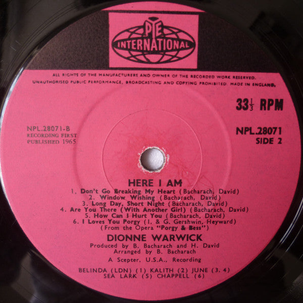 Dionne Warwick : Here I Am (LP, Album, Mono)