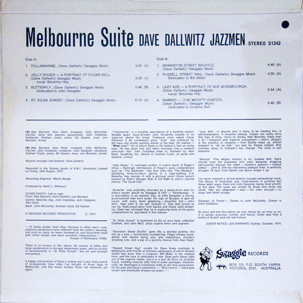 Dave Dallwitz Jazzmen : Melbourne Suite (LP, Album)