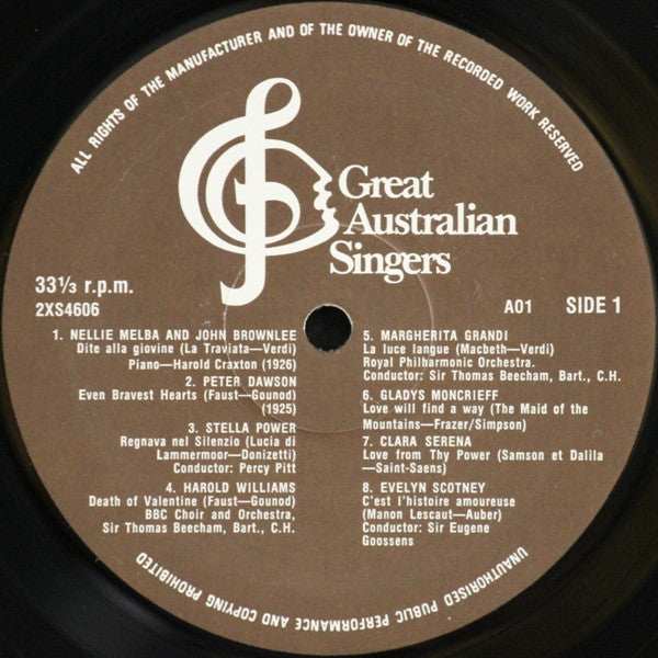 Nellie Melba, John Brownlee, Peter Dawson, Stella Power, Harold Williams (3), Margherita Grandi, Gladys Moncrieff, Clara Serena, Evelyn Scotney, Gertrude Johnson, Florence Austral, Arnold Matters, Frances Alda, Marjorie Lawrence : Great Australian Singers (LP, Comp, Ltd + Box)