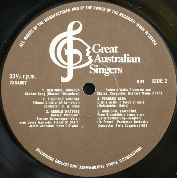 Nellie Melba, John Brownlee, Peter Dawson, Stella Power, Harold Williams (3), Margherita Grandi, Gladys Moncrieff, Clara Serena, Evelyn Scotney, Gertrude Johnson, Florence Austral, Arnold Matters, Frances Alda, Marjorie Lawrence : Great Australian Singers (LP, Comp, Ltd + Box)