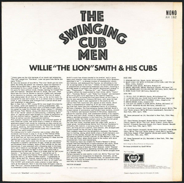 Willie 'The Lion' Smith And His Cubs : The Swinging Cub Men (LP, Comp, Mono)