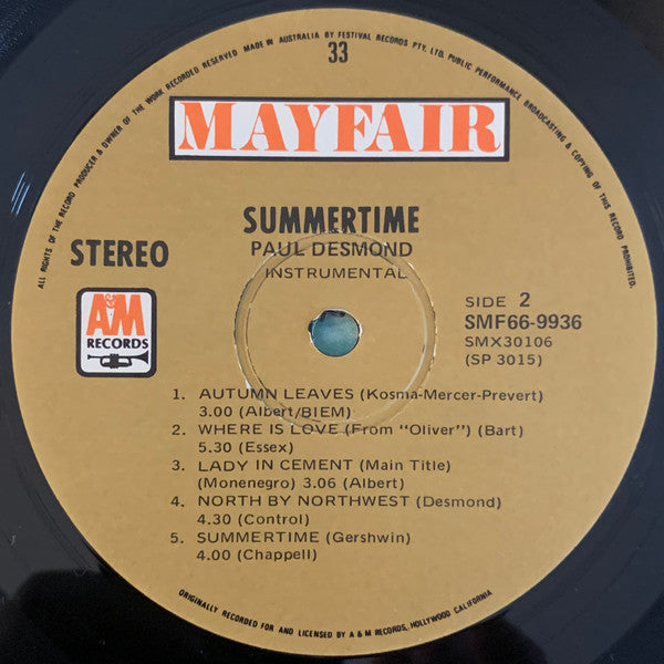 Paul Desmond : Summertime (LP, Album)