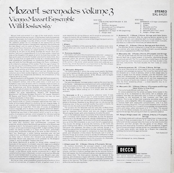 Wolfgang Amadeus Mozart, Wiener Mozart Ensemble ∙ Willi Boskovsky : Serenades Volume 3 (Eine Kleine Nachtmusik K525 ∙ Serenade K185) (LP)