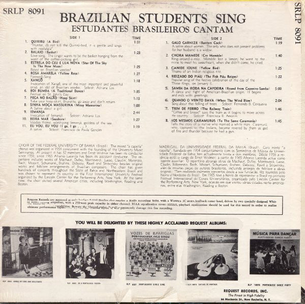 Choir Of The Federal University Of Bahia , Conducted By Ernst Widmer : Estudantes Brasileiros Cantam / Brazilian Students Sing (LP, Album)