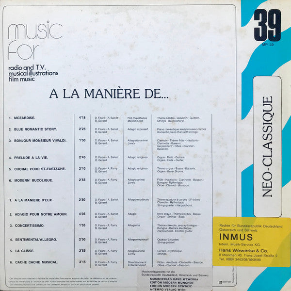 Daniel Faure : A La Manière De ... (LP)