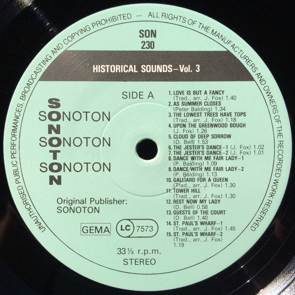 John Fox (2) : Historical Sounds Vol. 3 (LP)