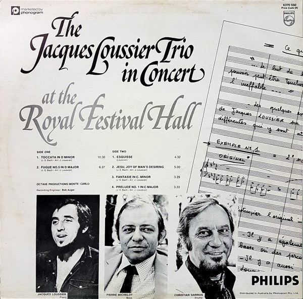 The Jacques Loussier Trio* : In Concert At The Royal Festival Hall (LP, Album)