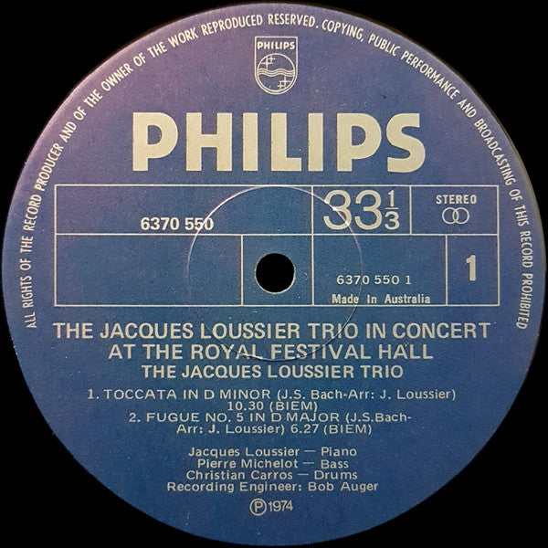 The Jacques Loussier Trio* : In Concert At The Royal Festival Hall (LP, Album)