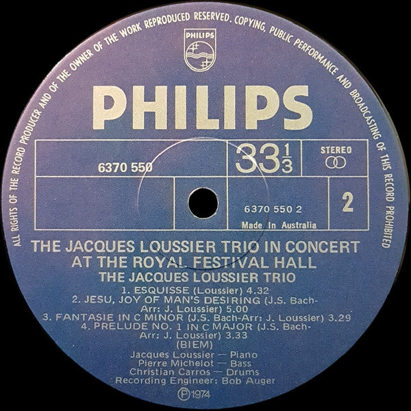 The Jacques Loussier Trio* : In Concert At The Royal Festival Hall (LP, Album)