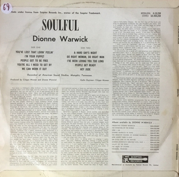 Dionne Warwick : Soulful (LP, Album)