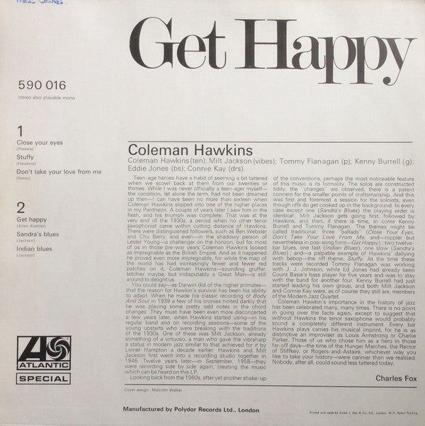 Coleman Hawkins : Get Happy (LP, Album, RE)