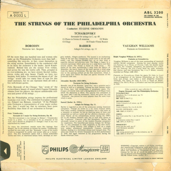 The Philadelphia Orchestra, Eugene Ormandy : The Strings Of The Philadelphia Orchestra (LP, Album)