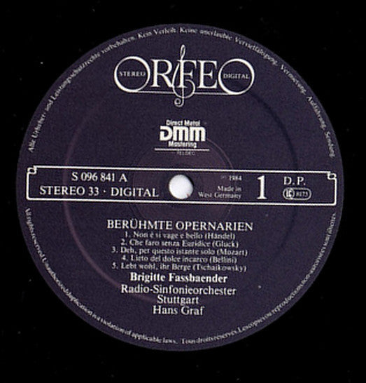 Brigitte Fassbaender ; Georg Friedrich Händel • Christoph Willibald Gluck • Wolfgang Amadeus Mozart • Vincenzo Bellini • Pyotr Ilyich Tchaikovsky • Georges Bizet • Camille Saint-Saëns • Jules Massenet • Richard Wagner ; Radio-Sinfonieorchester Stuttgart • : Berühmte Opernarien • Famous Opera Arias • Airs D'opéra Célèbres (LP, Album)