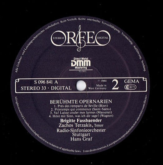 Brigitte Fassbaender ; Georg Friedrich Händel • Christoph Willibald Gluck • Wolfgang Amadeus Mozart • Vincenzo Bellini • Pyotr Ilyich Tchaikovsky • Georges Bizet • Camille Saint-Saëns • Jules Massenet • Richard Wagner ; Radio-Sinfonieorchester Stuttgart • : Berühmte Opernarien • Famous Opera Arias • Airs D'opéra Célèbres (LP, Album)