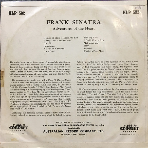 Frank Sinatra : Adventures Of The Heart (LP, Comp)