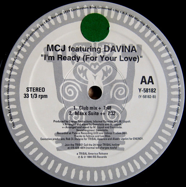 MCJ* Featuring Davina : I'm Ready (For Your Love) (12")