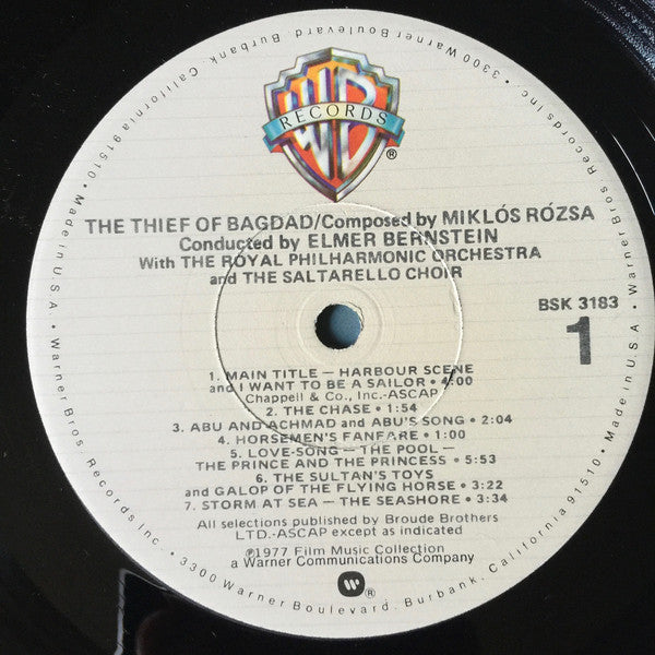 Miklós Rózsa, Elmer Bernstein, The Royal Philharmonic Orchestra*, The Saltarello Choir : The Thief Of Bagdad (LP, Album, RE)