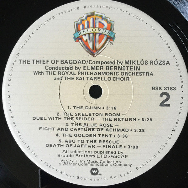 Miklós Rózsa, Elmer Bernstein, The Royal Philharmonic Orchestra*, The Saltarello Choir : The Thief Of Bagdad (LP, Album, RE)